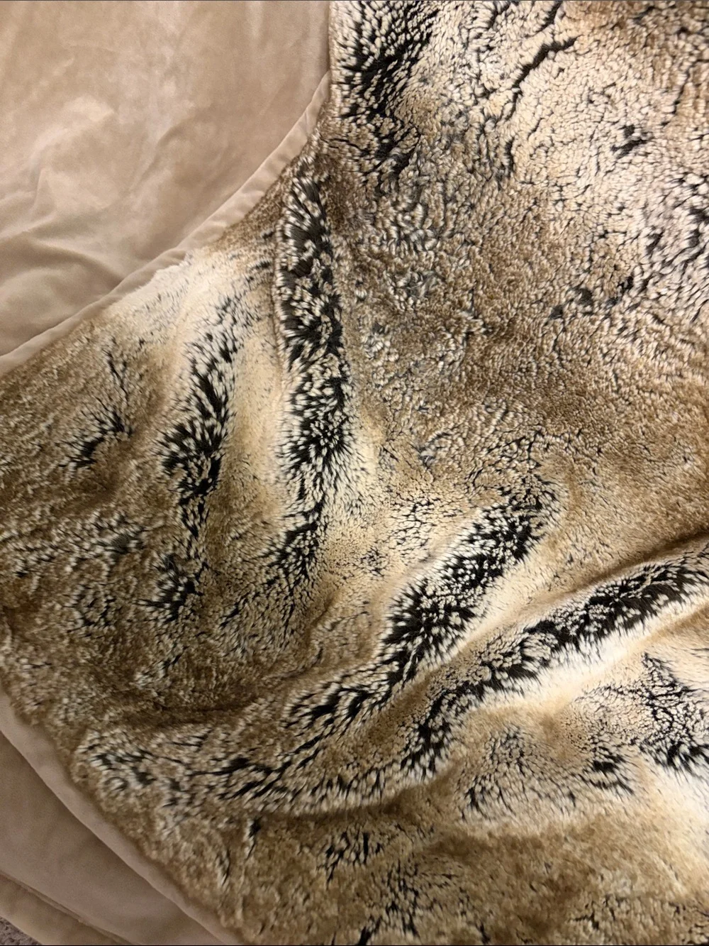 Pottery Barn Faux Fur Throw in Tan with Dark Accents